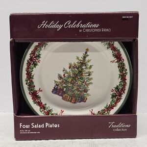 CHRISTOPHER RADKO Holiday Celebrations Christmas Tree set of 4 Salad Plates NIB